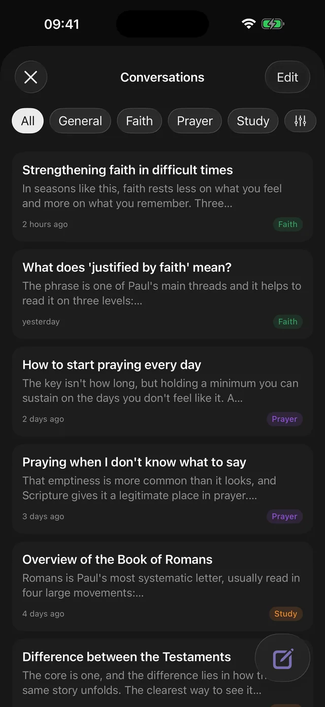 Bible 365 AI assistant answering a question about Scripture in a chat conversation