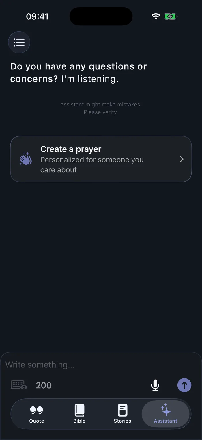 Bible 365 AI Bible assistant ready for your question, with a note to verify its answers