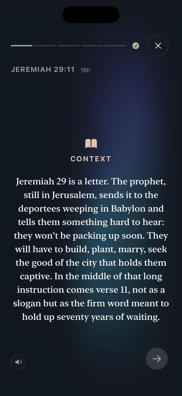 Bible 365 daily devotional shown as a full-screen immersive reading