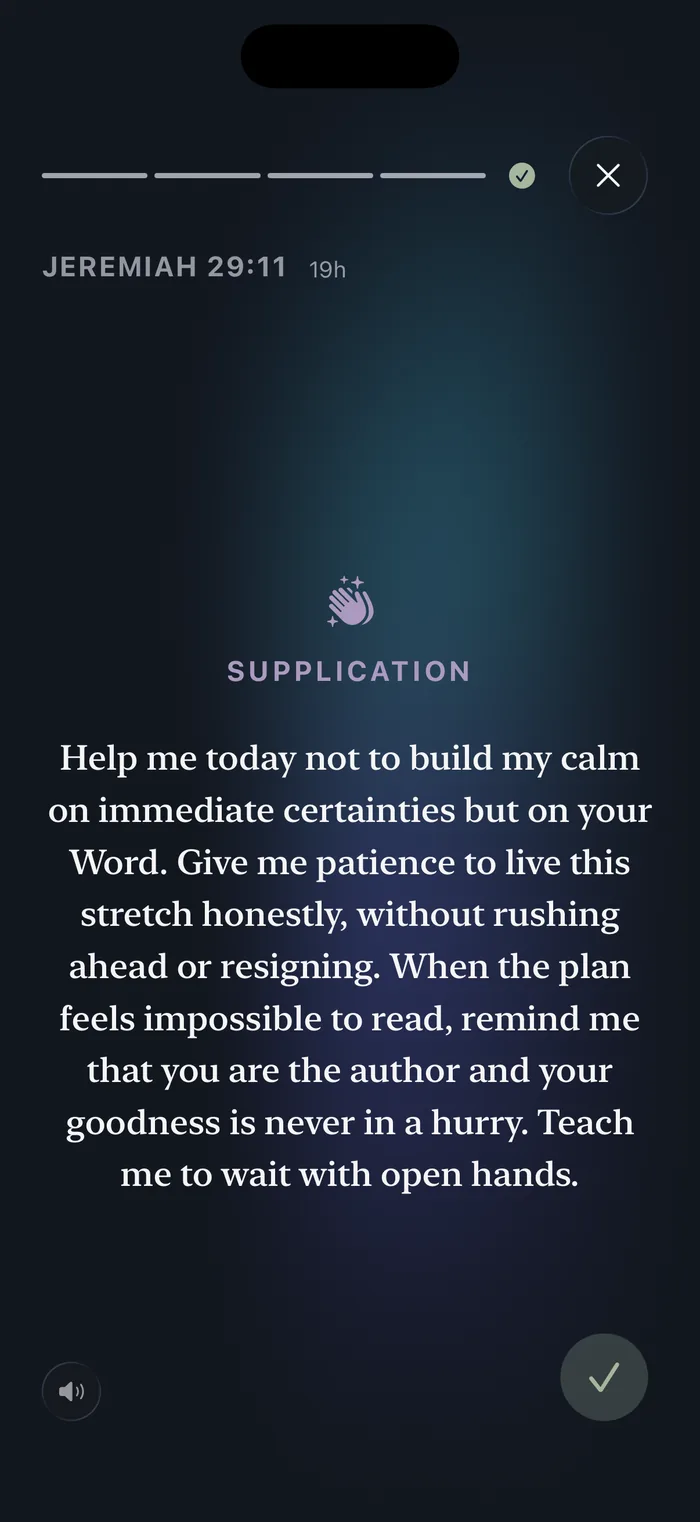 Bible 365 guided prayer, the Supplication step, in a full-screen immersive view