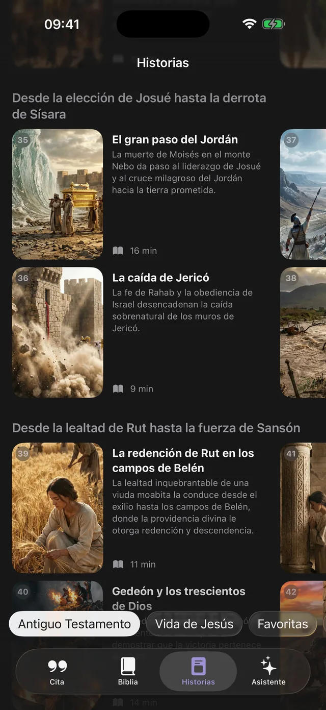 Cuadrícula de historias bíblicas ilustradas para adultos en Bible 365