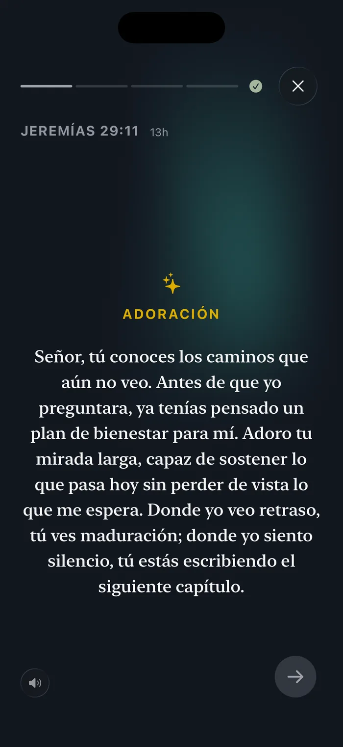 Oración guiada de Bible 365, el paso de adoración, en vista inmersiva a pantalla completa