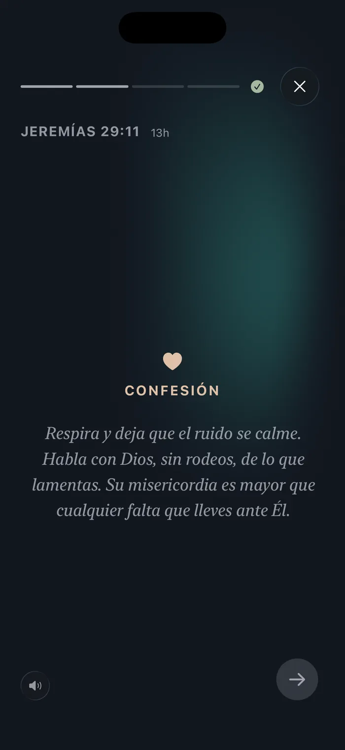 Oración guiada de Bible 365, el paso de confesión, en vista inmersiva a pantalla completa