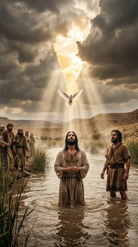 Illustrated Bible story: the baptism of Jesus and the voice from heaven