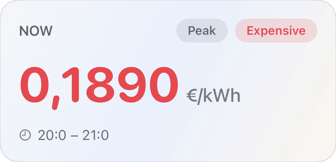 Card showing the current price with its colour and tariff period